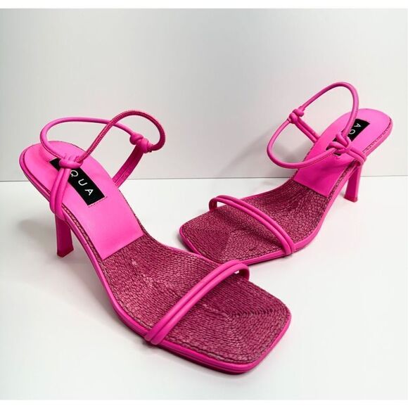 AQUA Sandals Womens Size 9 Square Toe Pink Raffia Detail Slip On Heel NEW - Picture 4 of 12